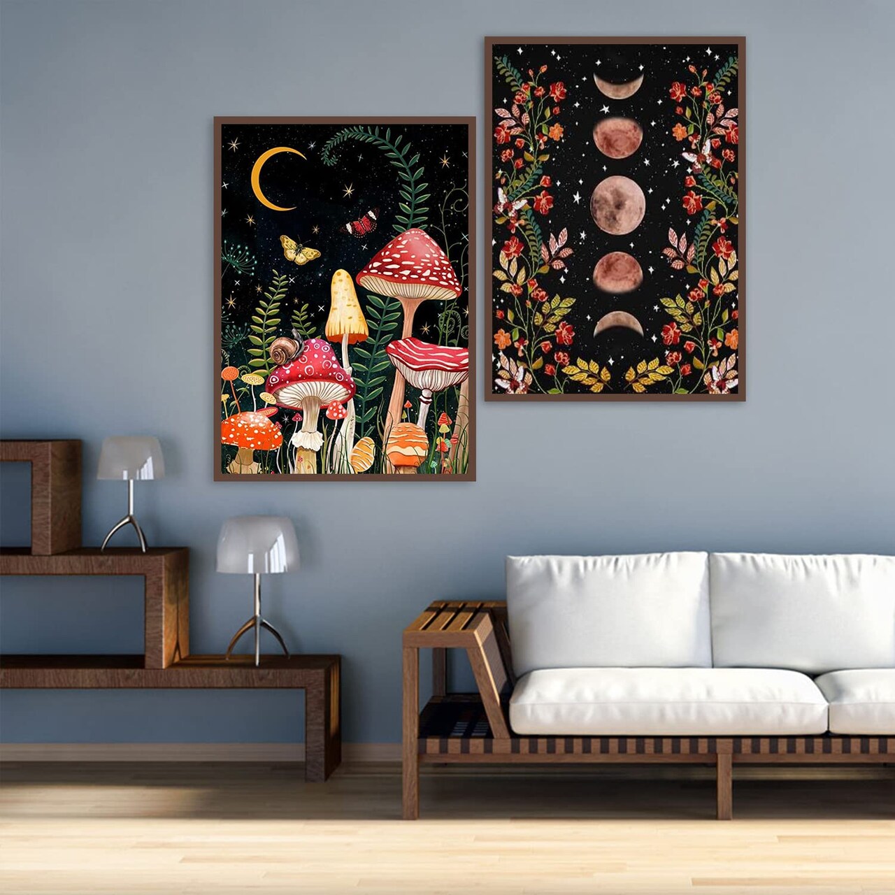 2 Pieces Diamond Painting Kits for Adults,5D DIY Mushroom Forest Full Drill Round Art Gems with Moon Diamond Art Perfect for Home Wall Decor Diamond Dotz Inch12x16